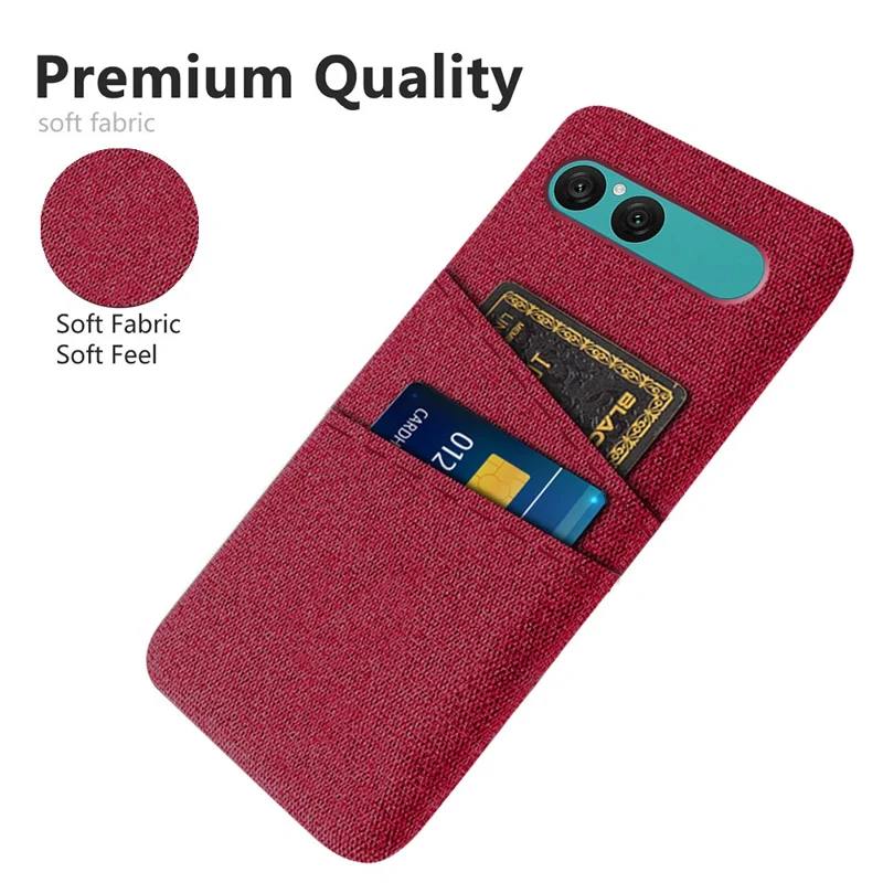 For Sony Xperia 10 VII Case Cloth + Hard PC Phone Cover with Dual Card Slots - Red