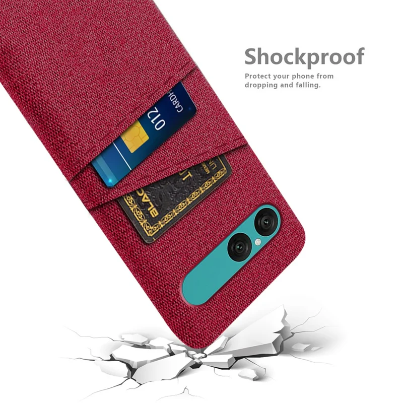 For Sony Xperia 10 VII Case Cloth + Hard PC Phone Cover with Dual Card Slots - Red