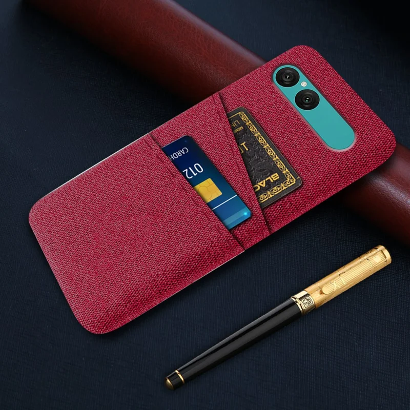 For Sony Xperia 10 VII Case Cloth + Hard PC Phone Cover with Dual Card Slots - Red