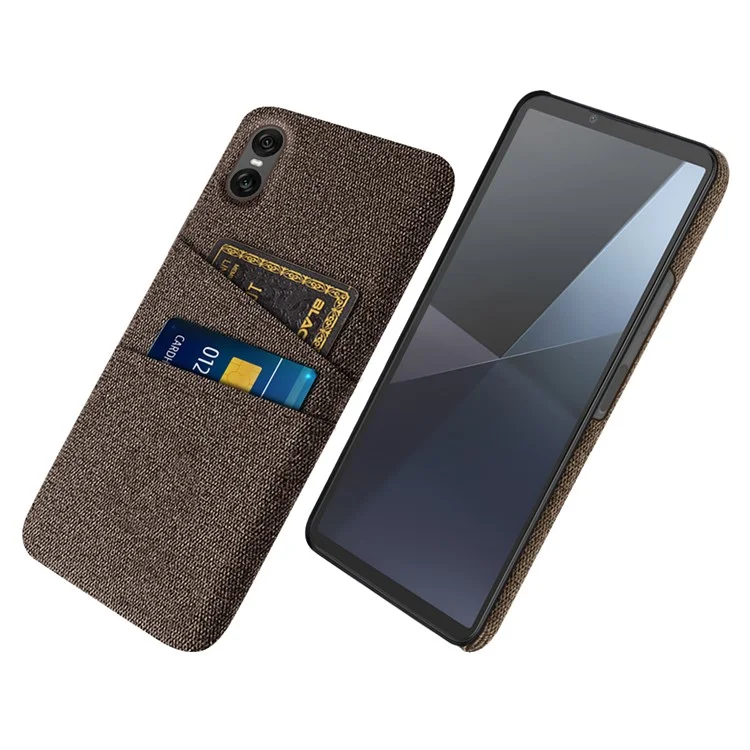 For Sony Xperia 10 VII Case Cloth + Hard PC Phone Cover with Dual Card Slots - Brown
