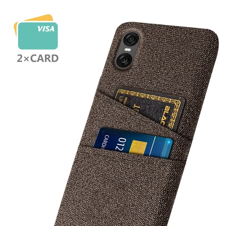 For Sony Xperia 10 VII Case Cloth + Hard PC Phone Cover with Dual Card Slots - Brown