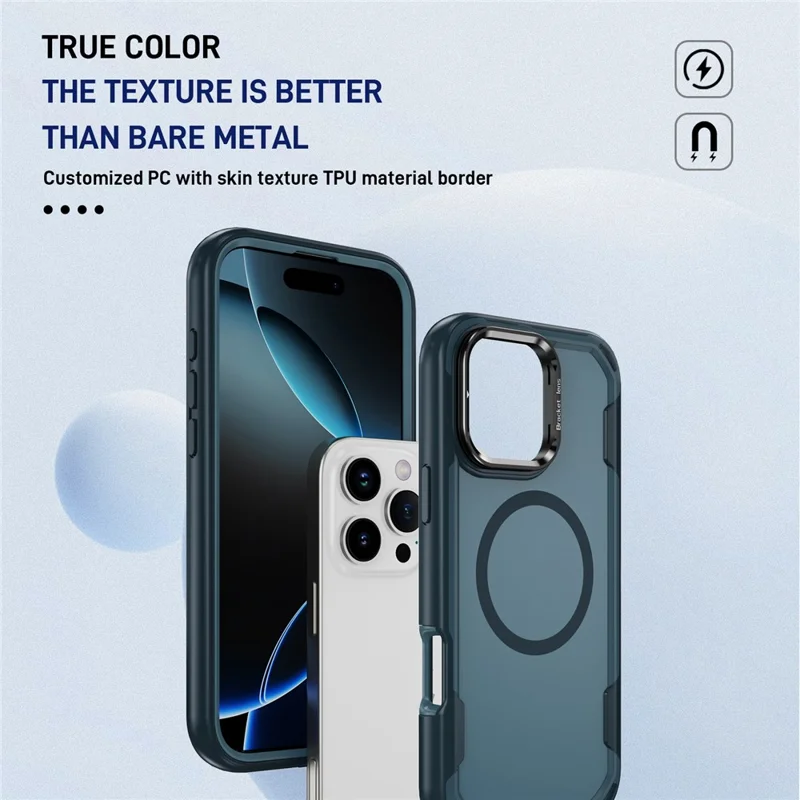 For iPhone 16 Pro Max Case Compatible with MagSafe Lens Frame Kickstand TPU + PC Shockproof Phone Cover - Sapphire + Blue