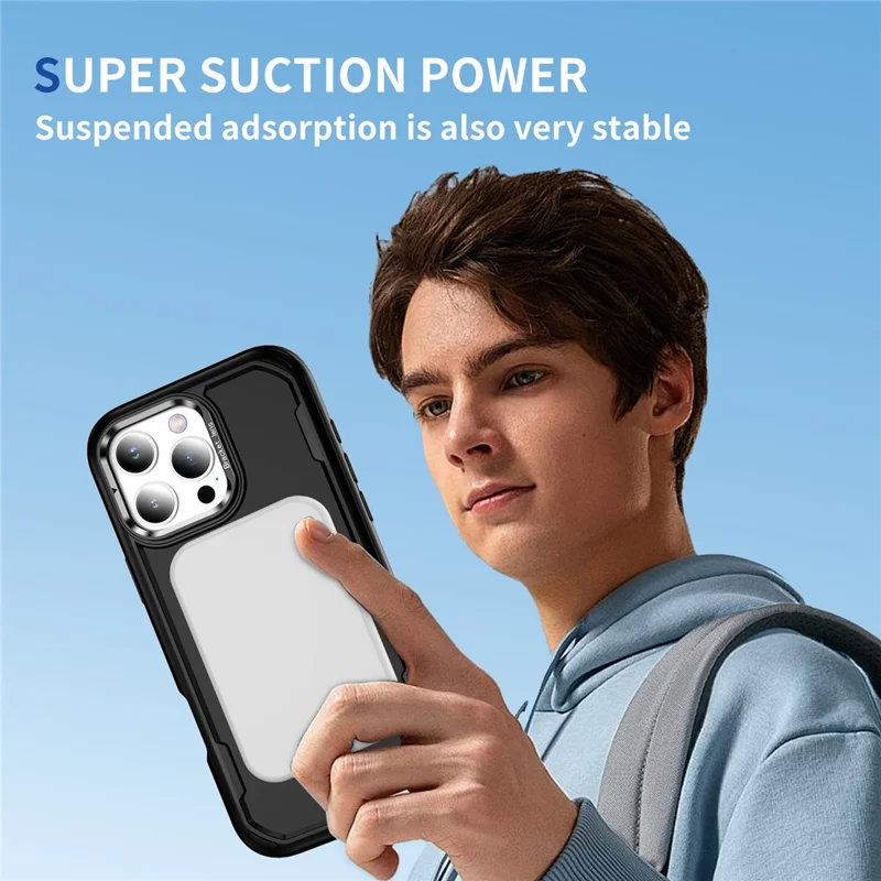 For iPhone 16 Pro Case Compatible with MagSafe Lens Frame Kickstand TPU + PC Shockproof Phone Cover - Black + Black