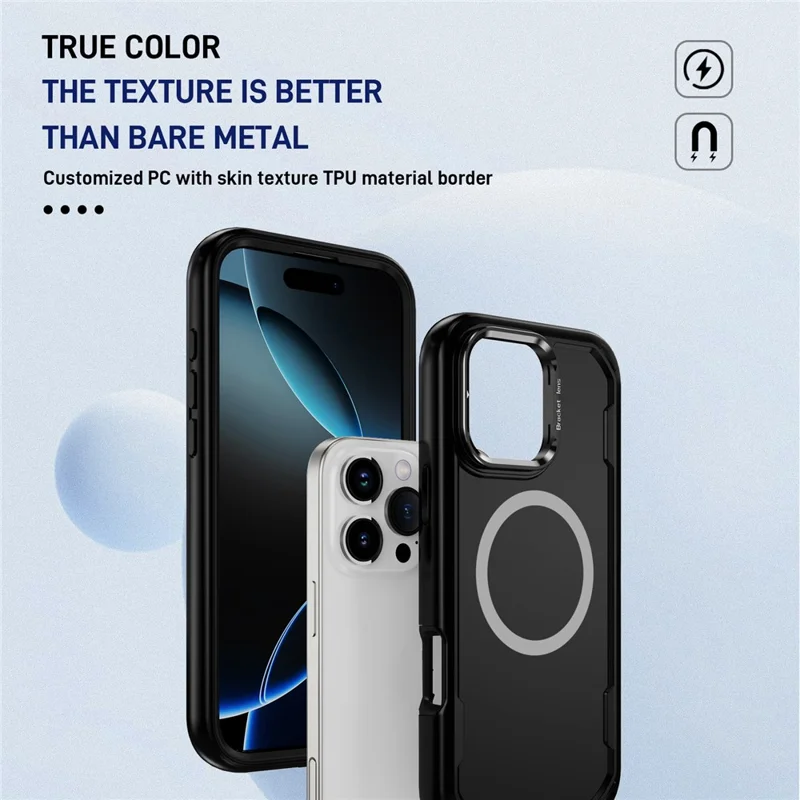 For iPhone 16 Pro Case Compatible with MagSafe Lens Frame Kickstand TPU + PC Shockproof Phone Cover - Black + Black