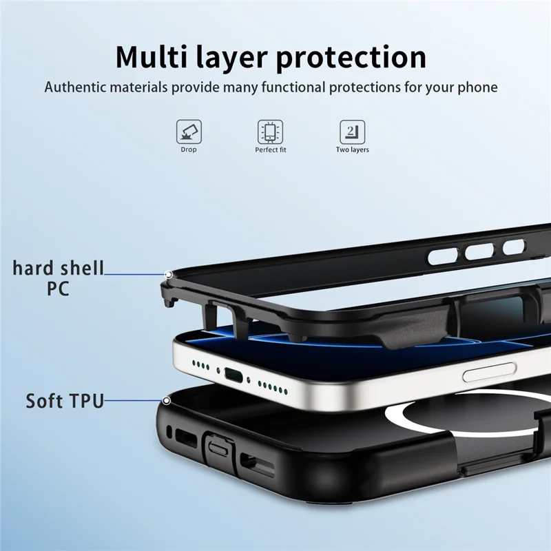 For iPhone 16 Pro Case Compatible with MagSafe Lens Frame Kickstand TPU + PC Shockproof Phone Cover - Black + Black