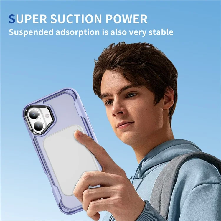 Étui pour iPhone 16 Compatible avec MagSafe Cadre pour Objectif Support Béquille TPU + PC Antichoc - Violet Clair + Violet Transparent