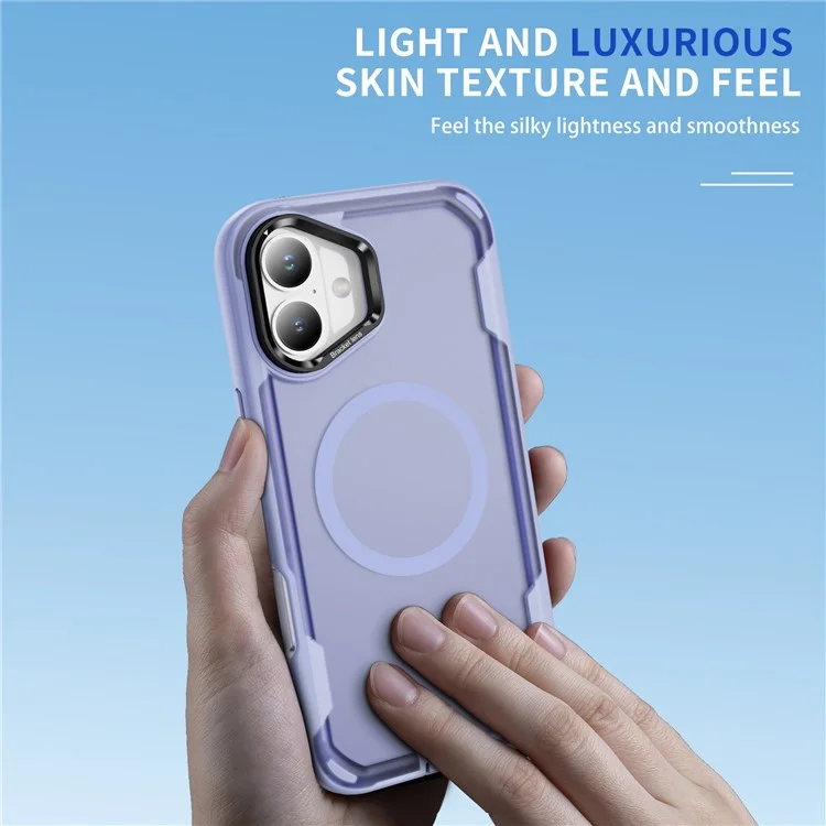 Étui pour iPhone 16 Compatible avec MagSafe Cadre pour Objectif Support Béquille TPU + PC Antichoc - Violet Clair + Violet Transparent