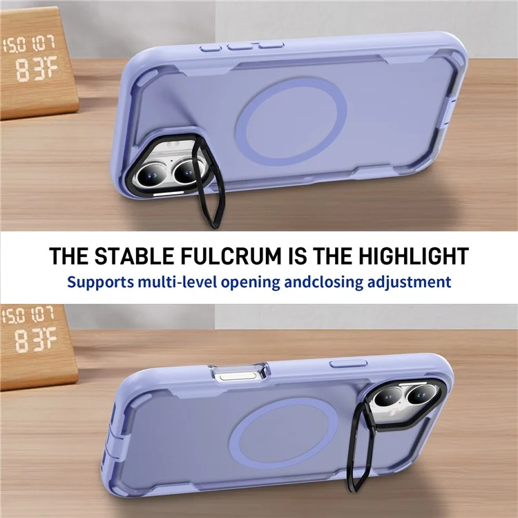 Étui pour iPhone 16 Compatible avec MagSafe Cadre pour Objectif Support Béquille TPU + PC Antichoc - Violet Clair + Violet Transparent