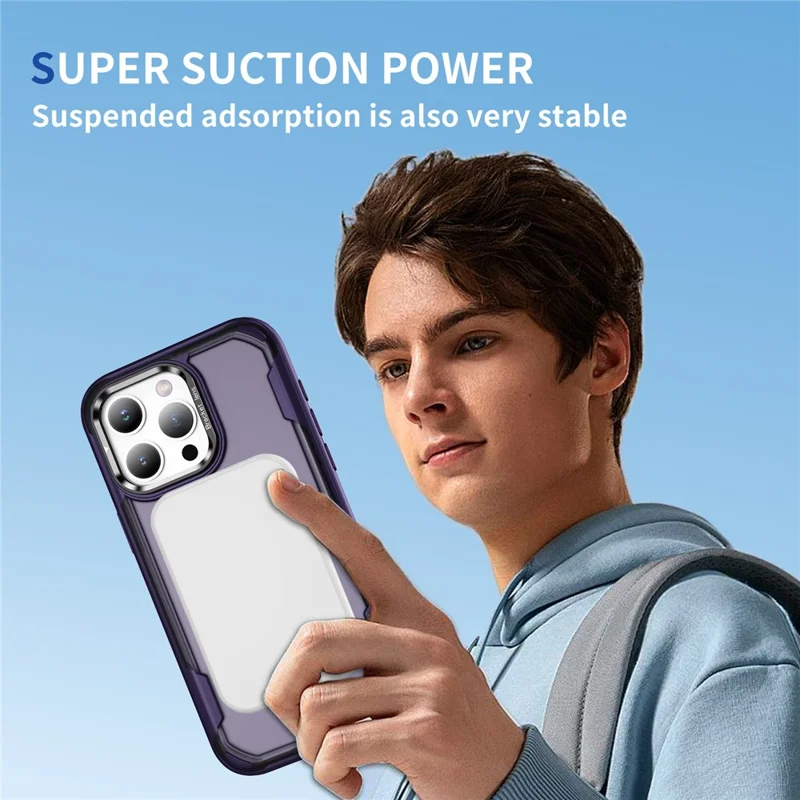 For iPhone 15 Pro Max Case Compatible with MagSafe Lens Frame Kickstand TPU + PC Shockproof Phone Cover - Purple + Bright Purple