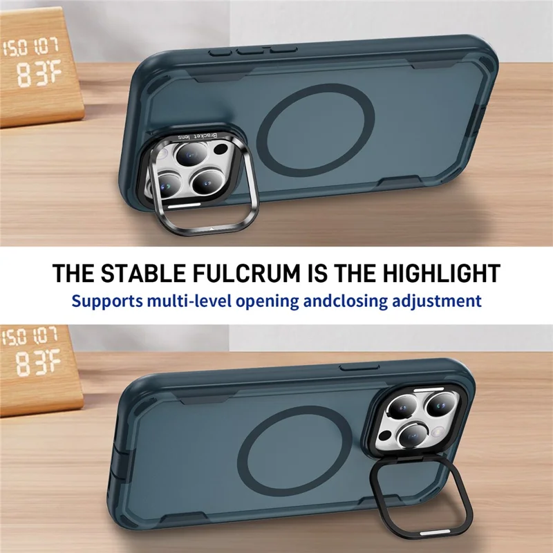 For iPhone 15 Pro Case Compatible with MagSafe Lens Frame Kickstand TPU + PC Shockproof Phone Cover - Sapphire + Blue
