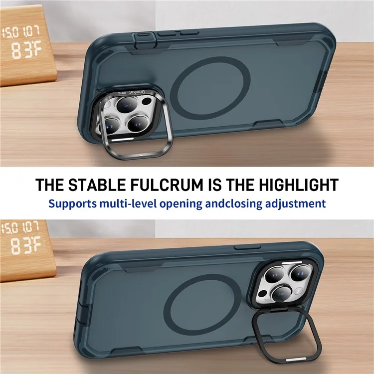 For iPhone 14 Pro Max Case Compatible with MagSafe Lens Frame Kickstand TPU + PC Shockproof Phone Cover - Sapphire + Blue