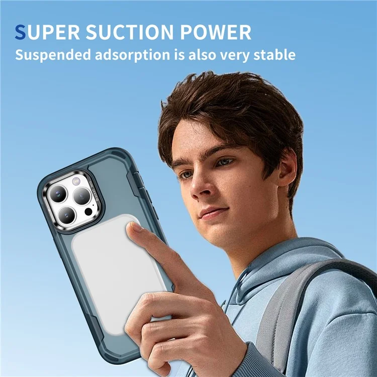 Funda para iPhone 13 Pro Compatible con MagSafe, Marco de Lente, Soporte Plegable, TPU + PC Antichoques - Azul Zafiro + Azul