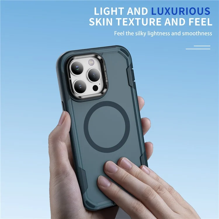 Funda para iPhone 13 Pro Compatible con MagSafe, Marco de Lente, Soporte Plegable, TPU + PC Antichoques - Azul Zafiro + Azul