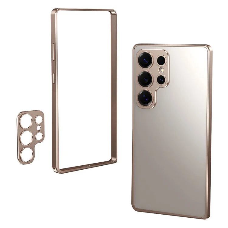 For Samsung Galaxy S25 Ultra Bumper Case Alloy Frame Cover with Lens Frame - Desert Gold