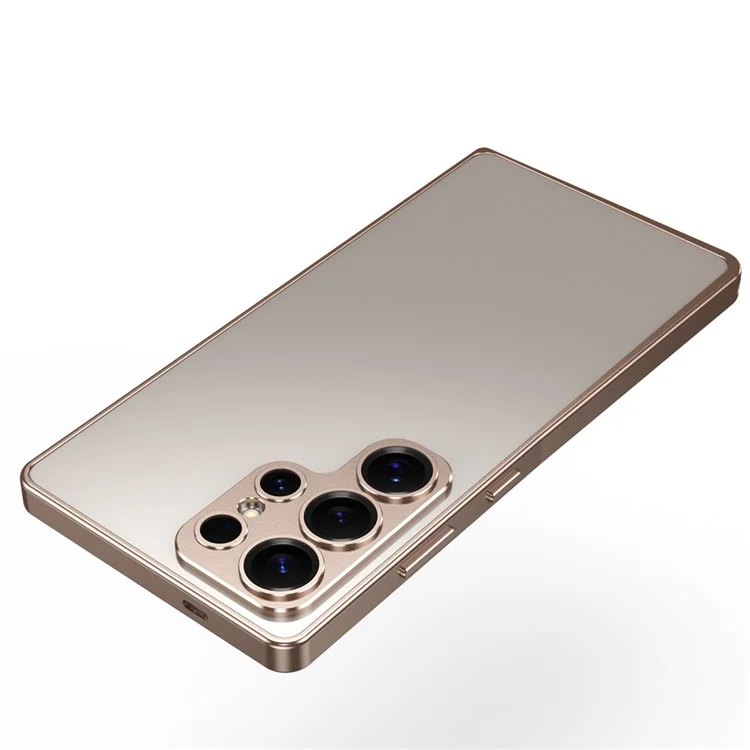 For Samsung Galaxy S25 Ultra Bumper Case Alloy Frame Cover with Lens Frame - Desert Gold