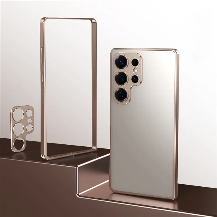For Samsung Galaxy S25 Ultra Bumper Case Alloy Frame Cover with Lens Frame - Desert Gold