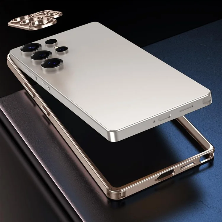 For Samsung Galaxy S25 Ultra Bumper Case Alloy Frame Cover with Lens Frame - Desert Gold