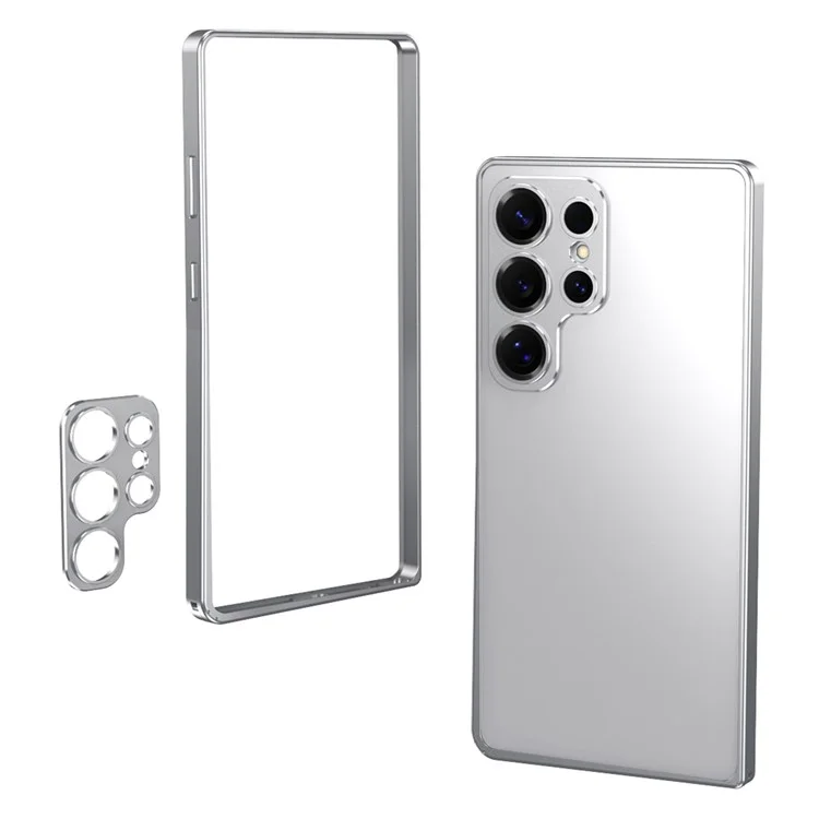 For Samsung Galaxy S25 Ultra Bumper Case Alloy Frame Cover with Lens Frame - Silver
