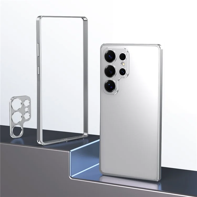 For Samsung Galaxy S25 Ultra Bumper Case Alloy Frame Cover with Lens Frame - Silver