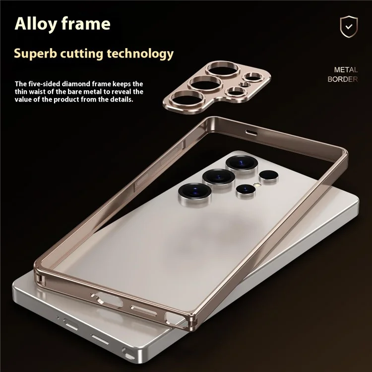 For Samsung Galaxy S25 Ultra Bumper Case Alloy Frame Cover with Lens Frame - Silver