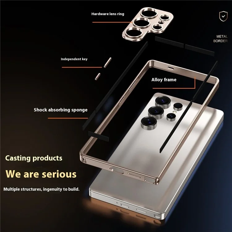 For Samsung Galaxy S25 Ultra Bumper Case Alloy Frame Cover with Lens Frame - Silver