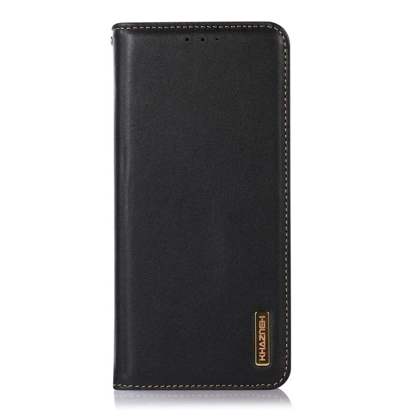KHAZNEH For Xiaomi Poco F7 5G / Redmi Turbo 4 Pro 5G Case Wallet Genuine Cow Leather Phone Cover Nappa Texture - Black