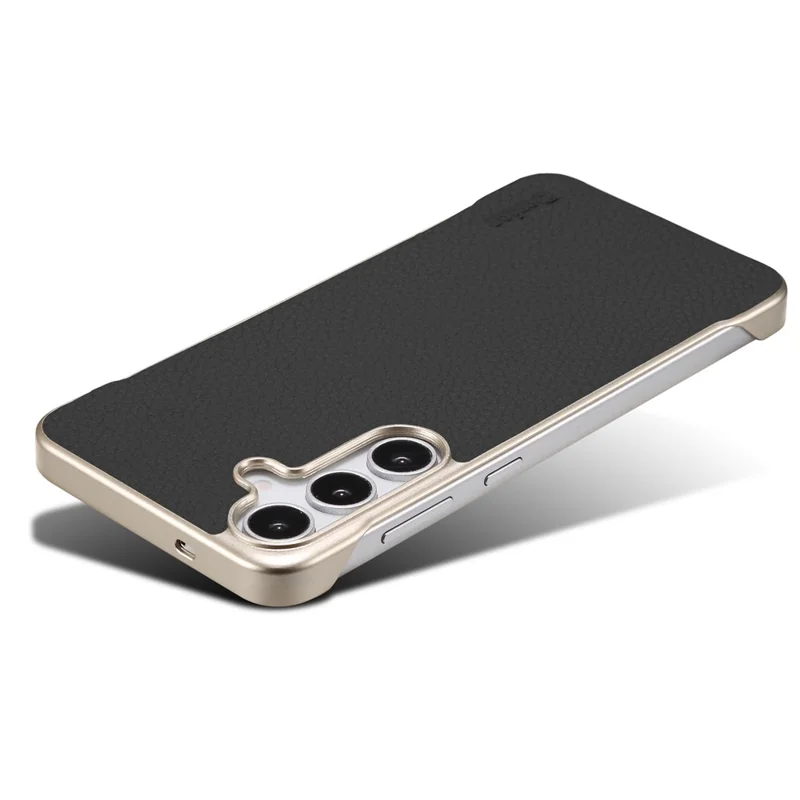 For Samsung Galaxy S25 Magnetic Case Litchi Texture Genuine Cow Leather + PC Boardless Phone Cover - Black
