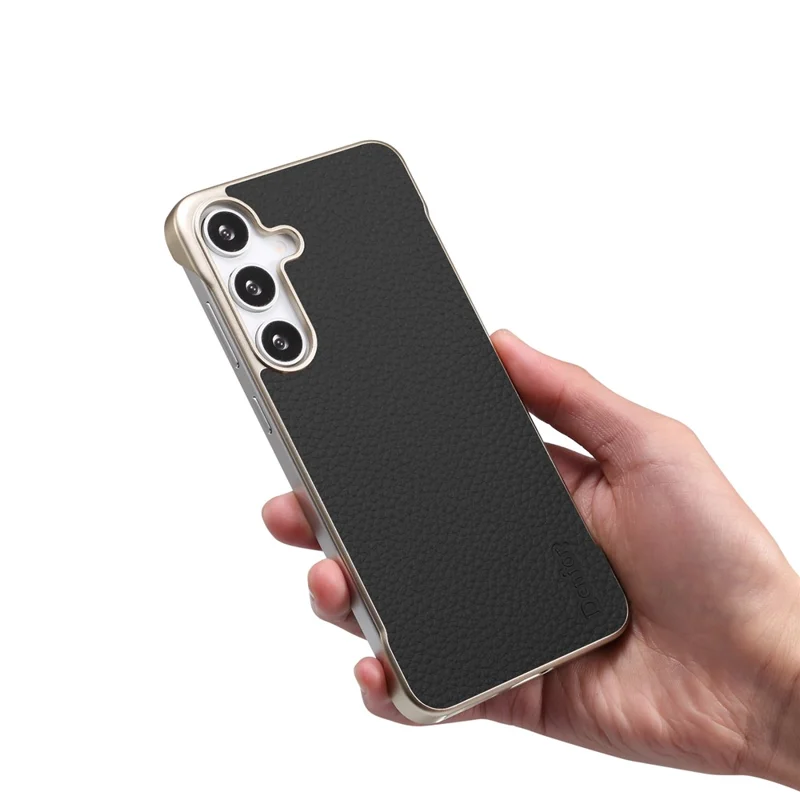 For Samsung Galaxy S25+ Magnetic Case Litchi Texture Genuine Cow Leather + PC Boardless Phone Cover - Black