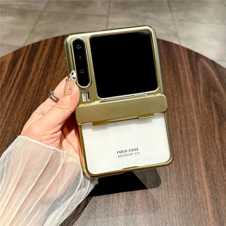 Cover per Huawei Pura X con Protezione Cerniera, Placcatura Rigida, Cover Trasparente per Telefono - Oro