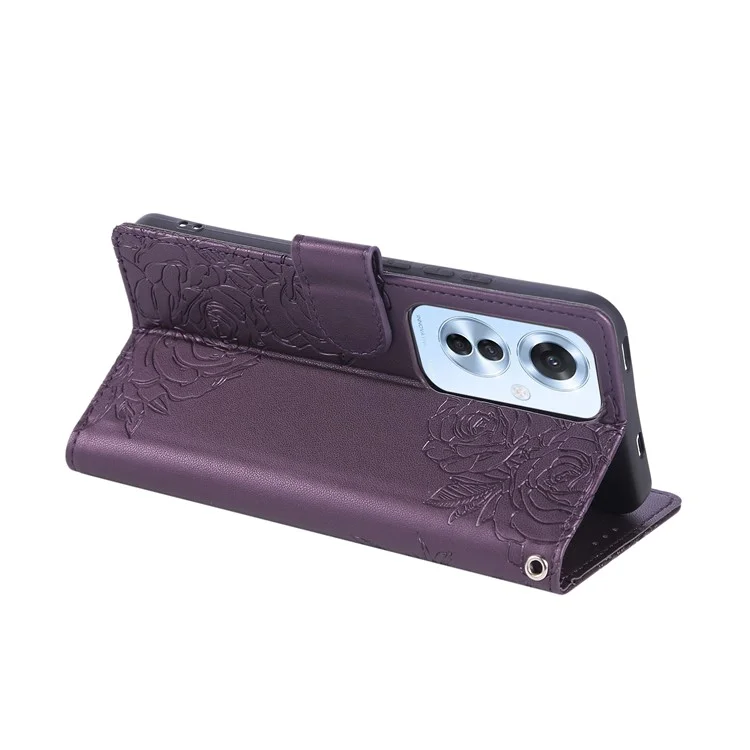 For Oppo Reno11 F 5G / F25 Pro 5G Case Rose Flower PU Leather Wallet Phone Cover with 3 Card Slots - Dark Purple