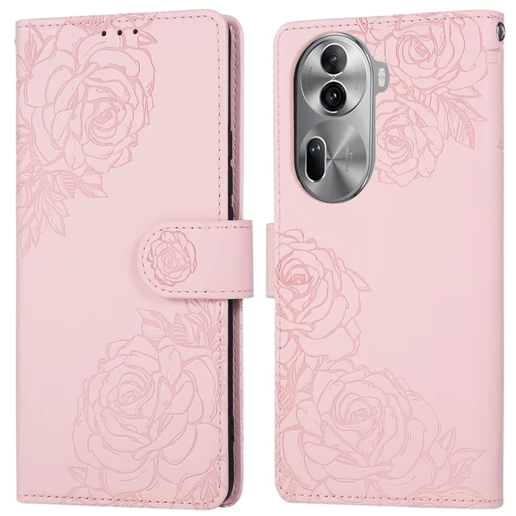 Für Oppo Reno11 Pro 5G (Global) / Reno11 (China) 5G Hülle Rosenblume PU-Leder Brieftasche Handyhülle mit 3 Kartenfächern - Roségold