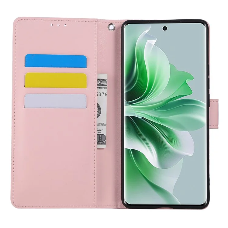 Für Oppo Reno11 Pro 5G (Global) / Reno11 (China) 5G Hülle Rosenblume PU-Leder Brieftasche Handyhülle mit 3 Kartenfächern - Roségold