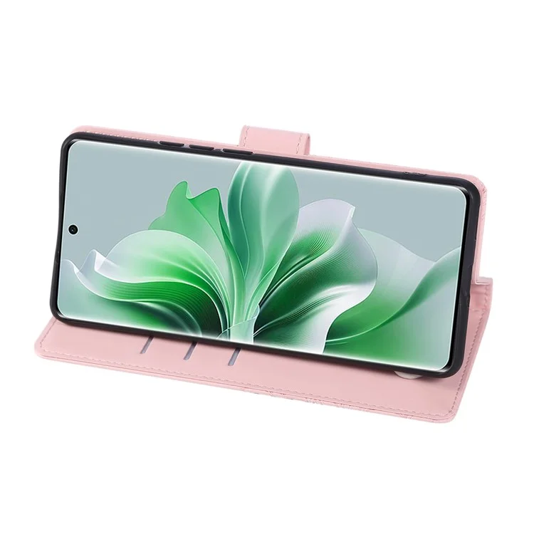 Für Oppo Reno11 Pro 5G (Global) / Reno11 (China) 5G Hülle Rosenblume PU-Leder Brieftasche Handyhülle mit 3 Kartenfächern - Roségold