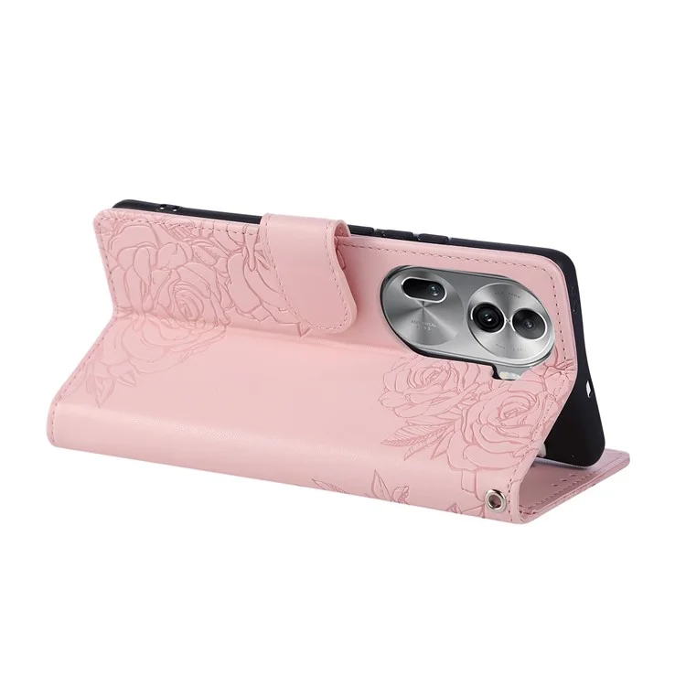 Für Oppo Reno11 Pro 5G (Global) / Reno11 (China) 5G Hülle Rosenblume PU-Leder Brieftasche Handyhülle mit 3 Kartenfächern - Roségold