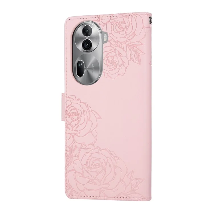 Für Oppo Reno11 Pro 5G (Global) / Reno11 (China) 5G Hülle Rosenblume PU-Leder Brieftasche Handyhülle mit 3 Kartenfächern - Roségold