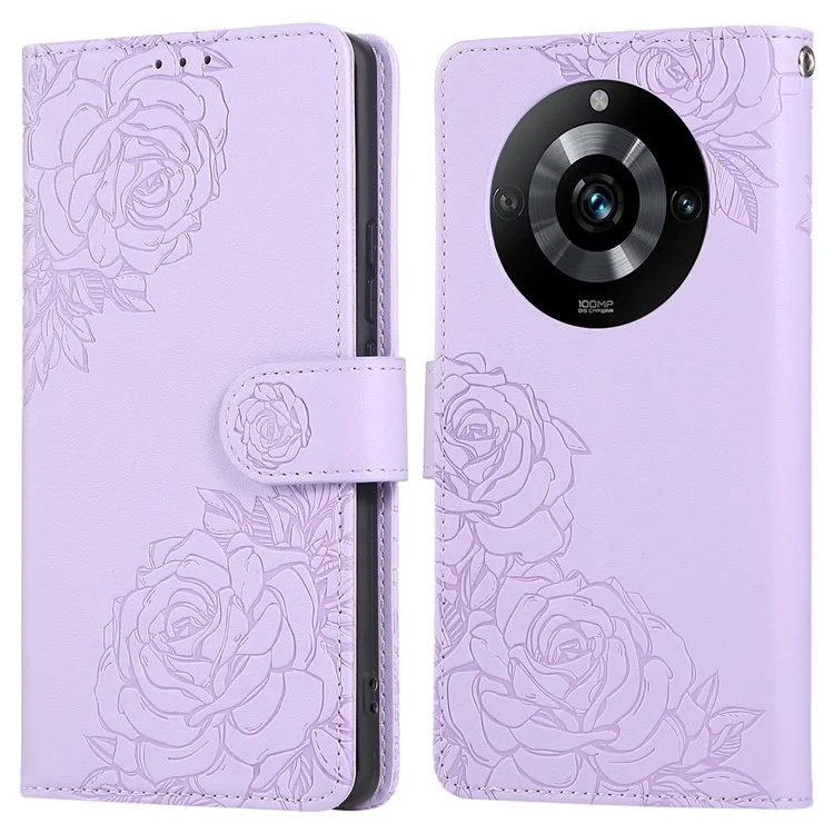For Realme 11 Pro+ 5G / 11 Pro 5G Case Rose Flower PU Leather Wallet Phone Cover with 3 Card Slots - Light Purple