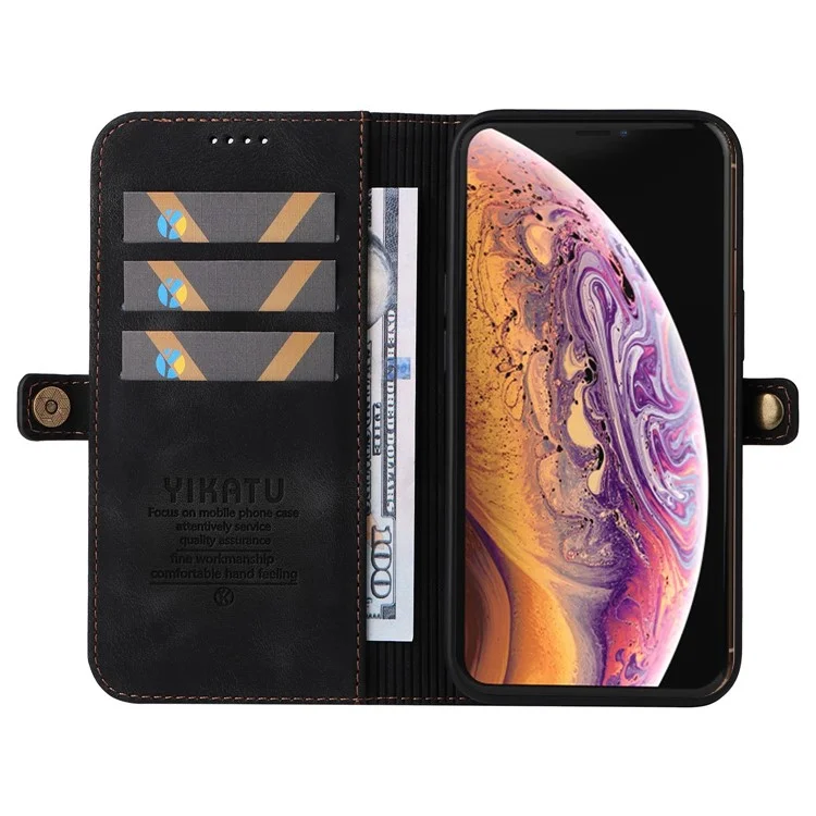 YIKATU YK-002 For iPhone X / XS 5.8 inch Outer Card Slot Design Skin-touch Feeling Folio Flip PU Leather Wallet Stand Shell Phone Case - Black