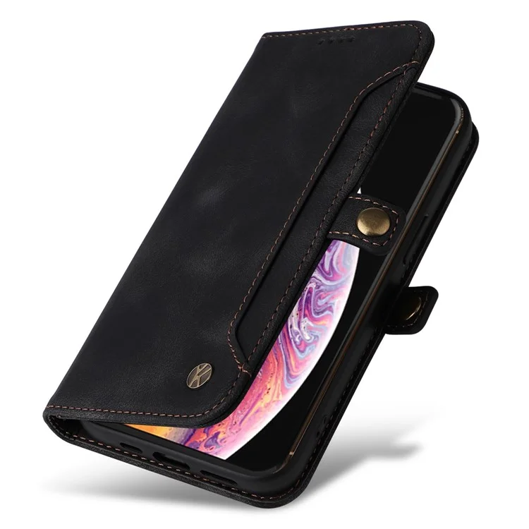 YIKATU YK-002 For iPhone X / XS 5.8 inch Outer Card Slot Design Skin-touch Feeling Folio Flip PU Leather Wallet Stand Shell Phone Case - Black