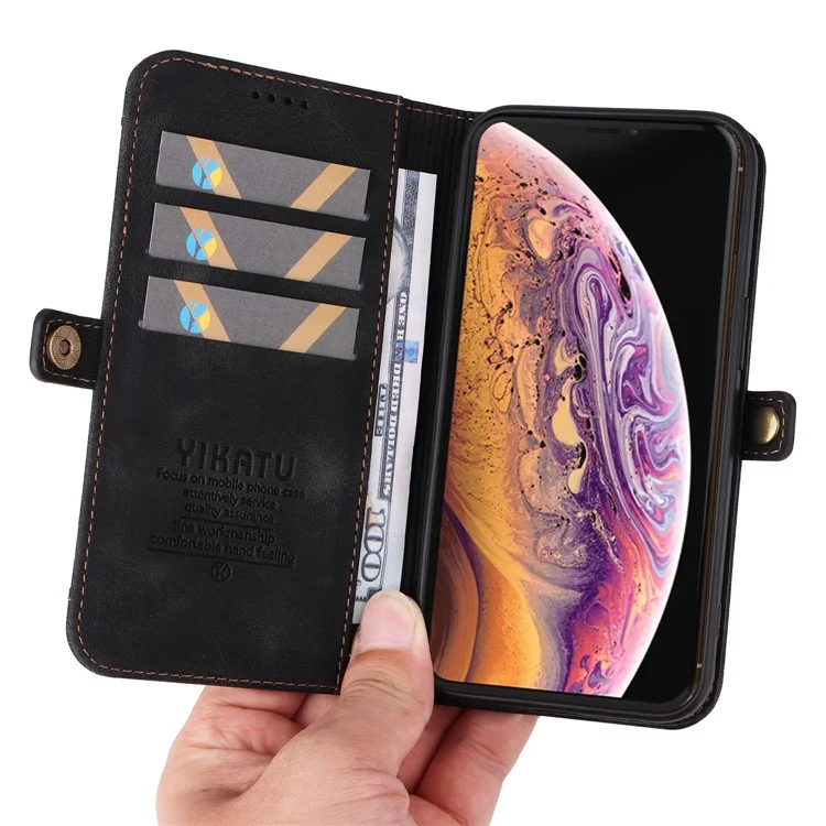 YIKATU YK-002 For iPhone X / XS 5.8 inch Outer Card Slot Design Skin-touch Feeling Folio Flip PU Leather Wallet Stand Shell Phone Case - Black