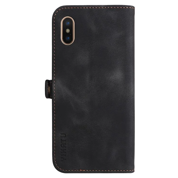 YIKATU YK-002 For iPhone X / XS 5.8 inch Outer Card Slot Design Skin-touch Feeling Folio Flip PU Leather Wallet Stand Shell Phone Case - Black