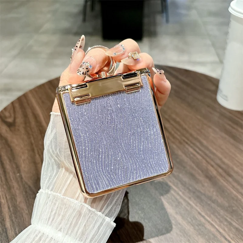 For Huawei Pocket 2 Case with Ring Holder Ripple Texture Hard PC Electroplating Phone Cover - Purple