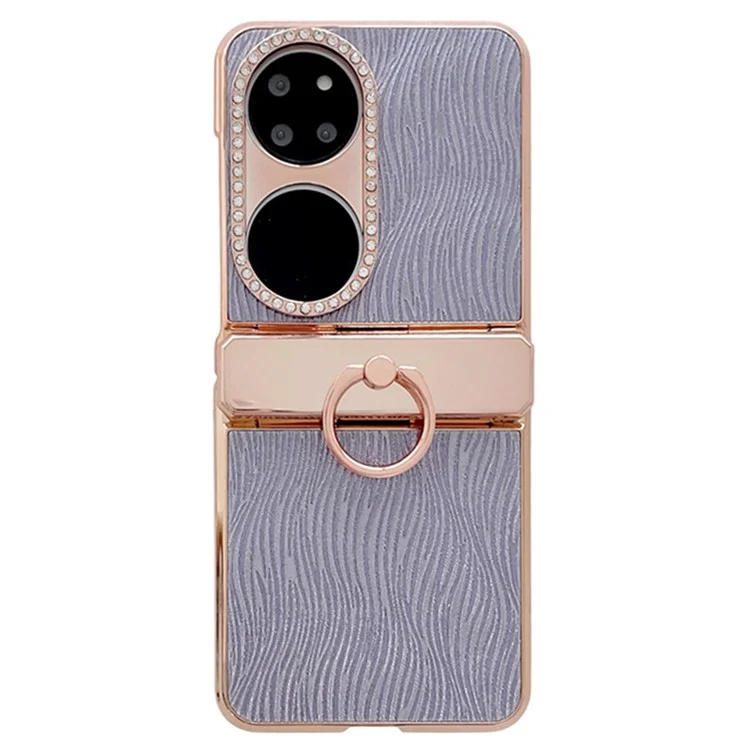 Pour Huawei P50 Pocket Étui avec Support de Bague Texture Ondulée Coque Rigide PC Électroplaquée - Violet
