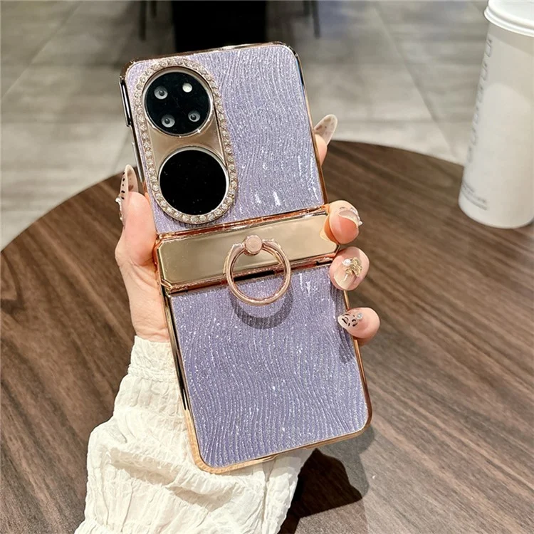 Pour Huawei P50 Pocket Étui avec Support de Bague Texture Ondulée Coque Rigide PC Électroplaquée - Violet