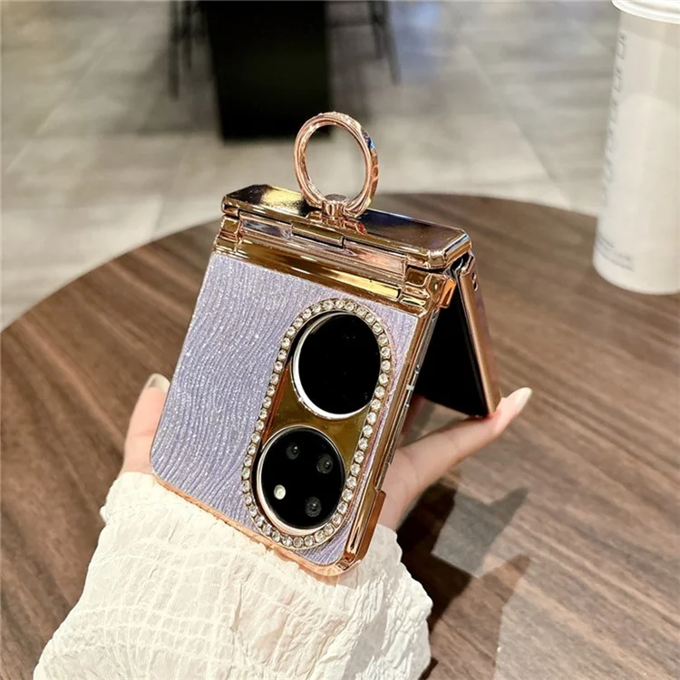 Pour Huawei P50 Pocket Étui avec Support de Bague Texture Ondulée Coque Rigide PC Électroplaquée - Violet