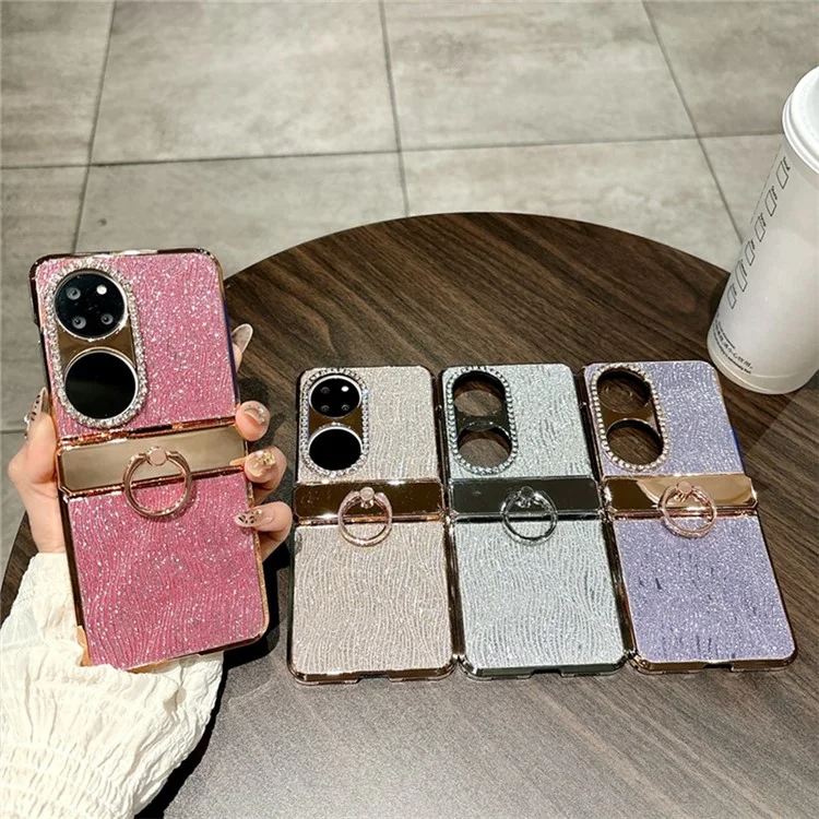 Pour Huawei P50 Pocket Étui avec Support de Bague Texture Ondulée Coque Rigide PC Électroplaquée - Violet