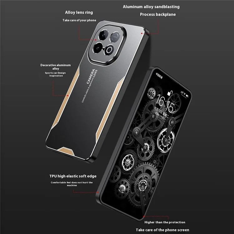 Чехол для телефона vivo iQOO Z10 Turbo 5G из алюминиевого сплава с TPU и ПК задней крышкой - Золотой