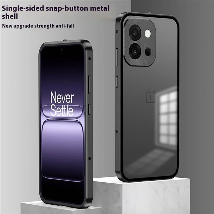 For OnePlus 13T 5G Matte Case Aluminium Alloy + PC Phone Cover Pop-Up Snap Lock - Black