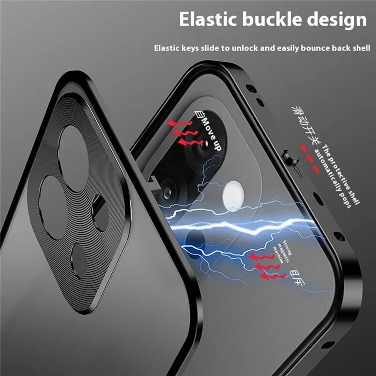 For OnePlus 13T 5G Matte Case Aluminium Alloy + PC Phone Cover Pop-Up Snap Lock - Black