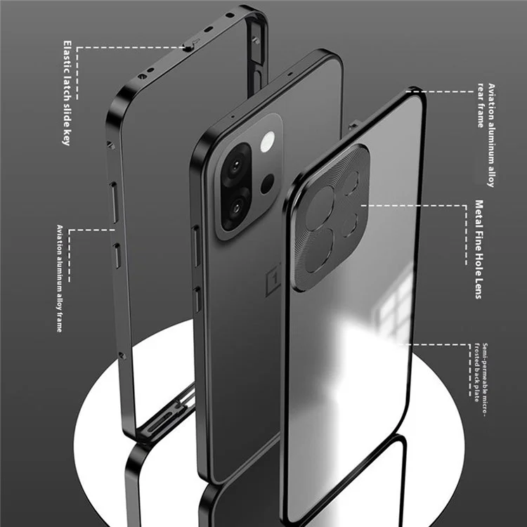For OnePlus 13T 5G Matte Case Aluminium Alloy + PC Phone Cover Pop-Up Snap Lock - Black