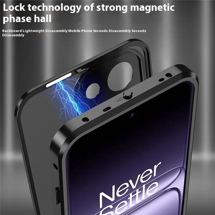 For OnePlus 13T 5G Matte Case Aluminium Alloy + PC Phone Cover Pop-Up Snap Lock - Black